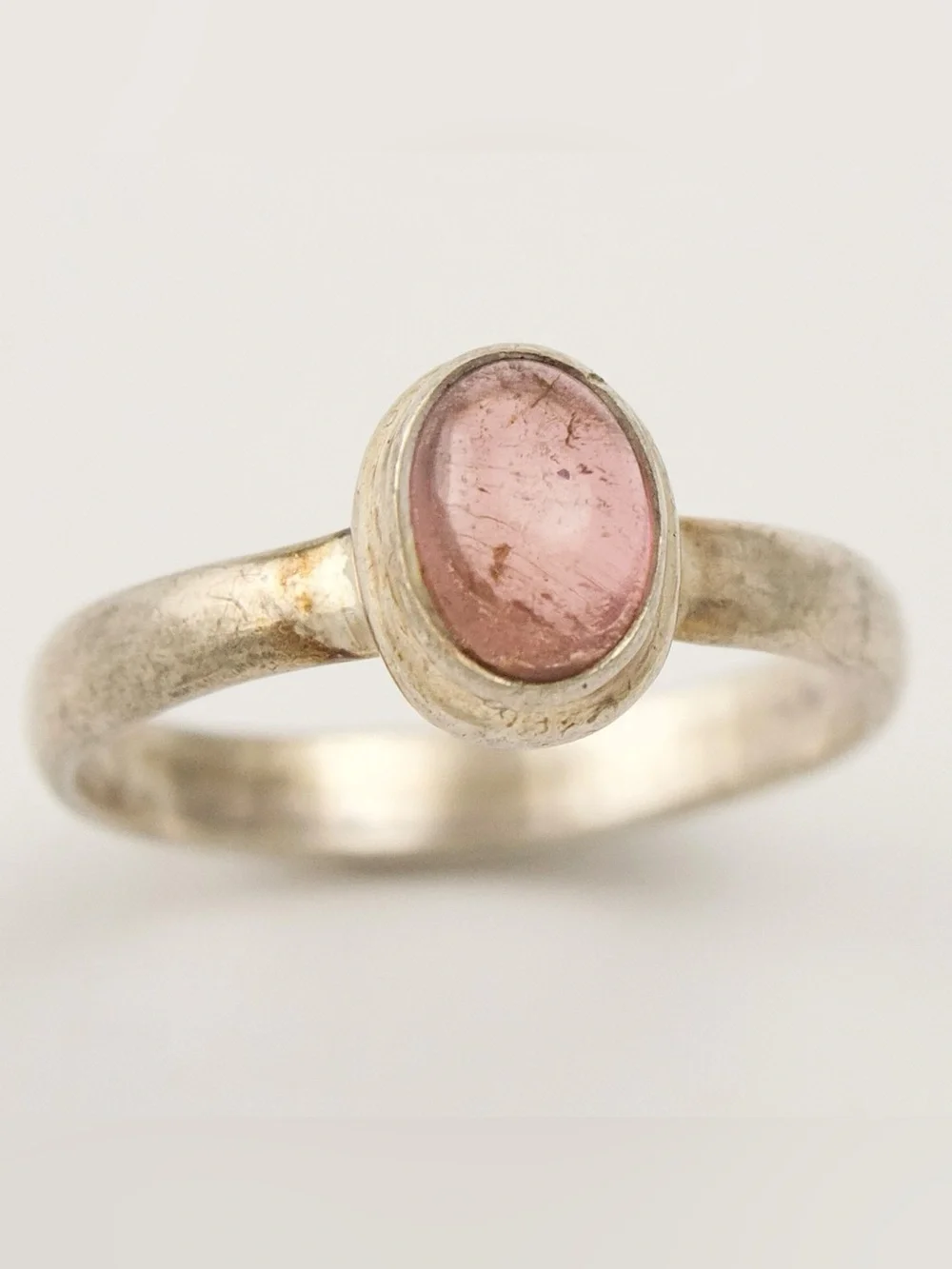 Vintage Pink Tourmaline Cabochon Sterling Silver Ring Size 7